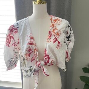SignedBlake x‎ The Drop Puff Sleeve Tie-Front Top – Floral Print  size medium